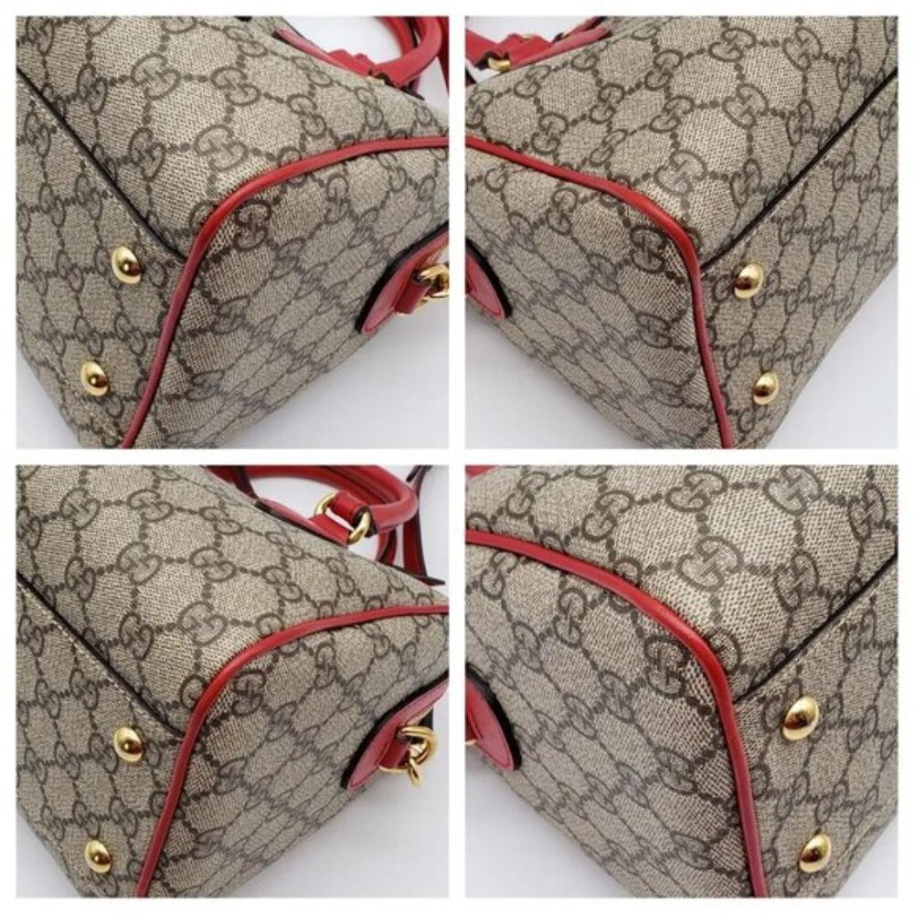 Authentic Gucci GG Supreme Tian Heart Snake Boston Bag Red Leather Crossbody - Picture 8 of 13